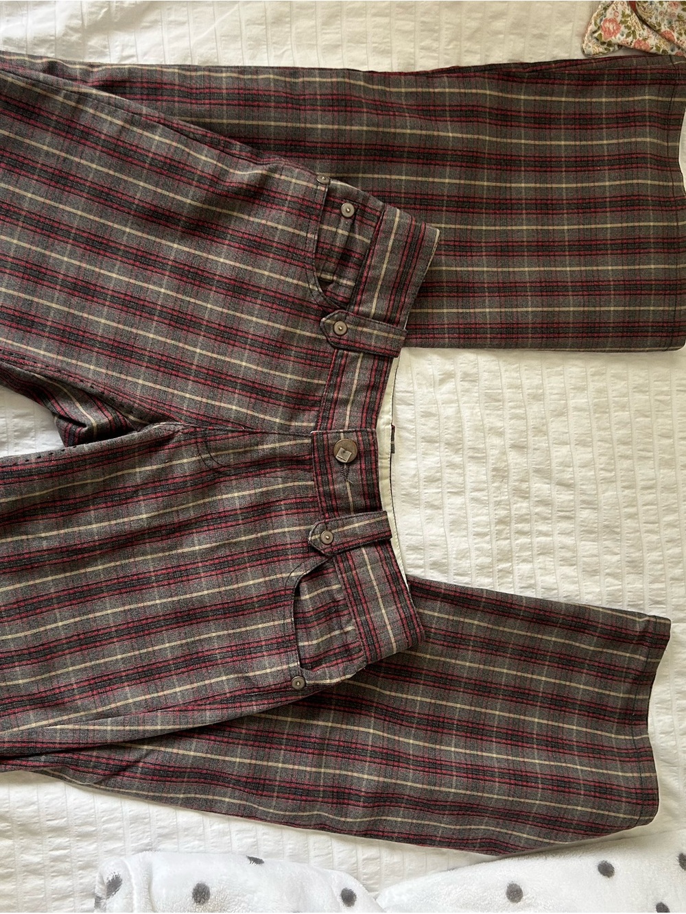 Plaid Straight-Leg Trousers in Grey and Burgundy